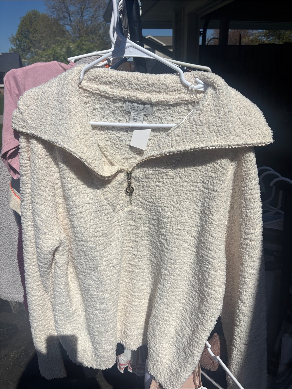 Rachel Zoe Ivory Bouclé Half-Zip Turtleneck Sweater